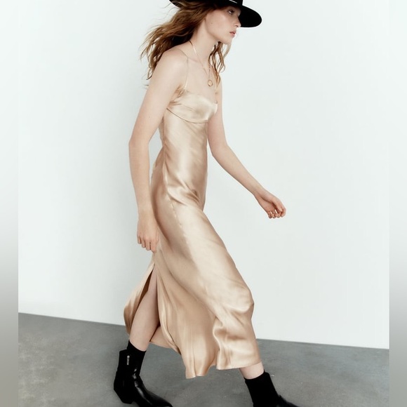 ZARA SATIN EFFECT CUT OUT DRESS - Picture 4 of 16